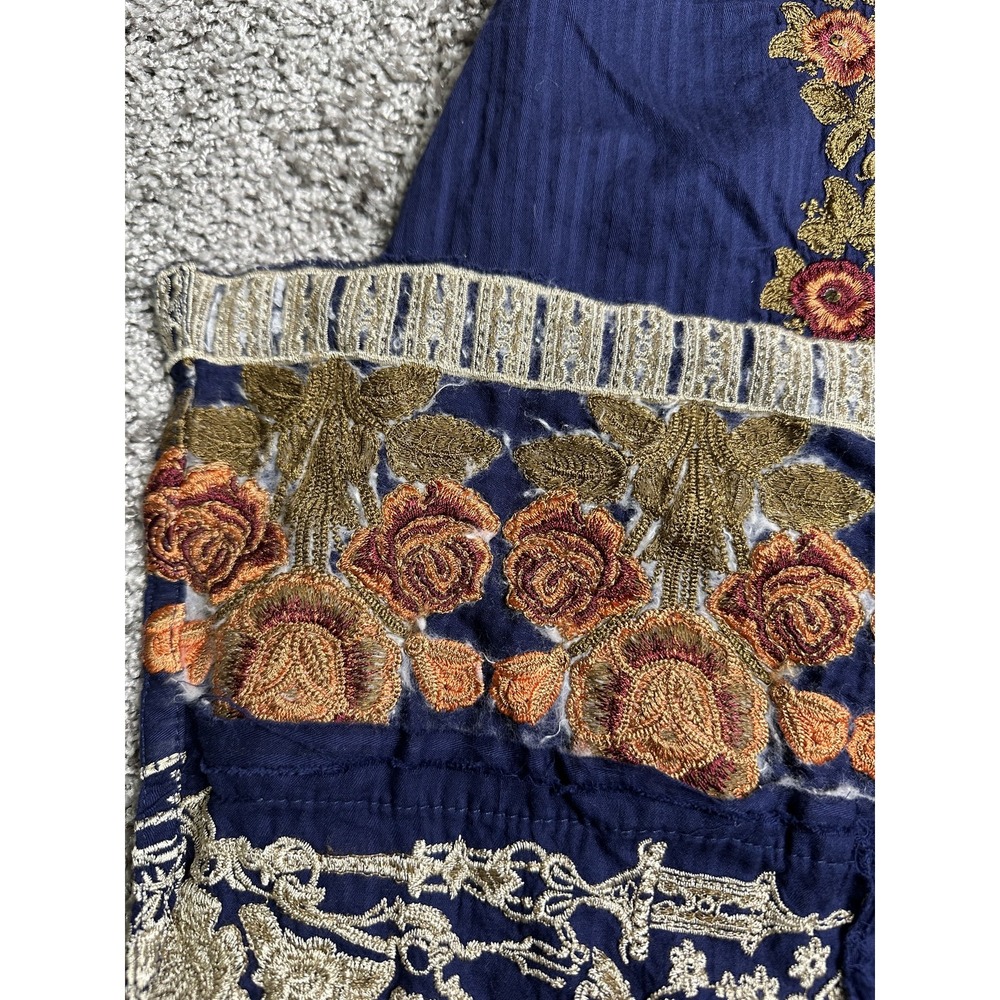 Embroidered Kurta Dress Womens Medium Blue Floral‎ Shalwar Kameez Tassel Ethnic - Picture 10 of 16